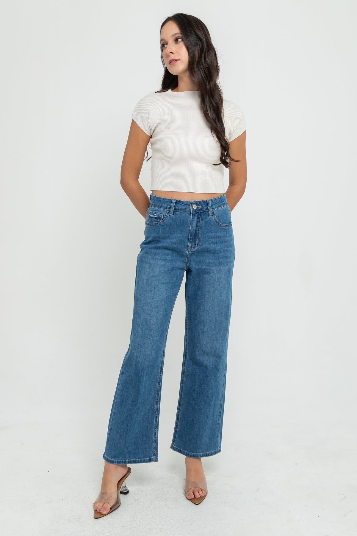 Wide Leg Light Blue Jeans s448