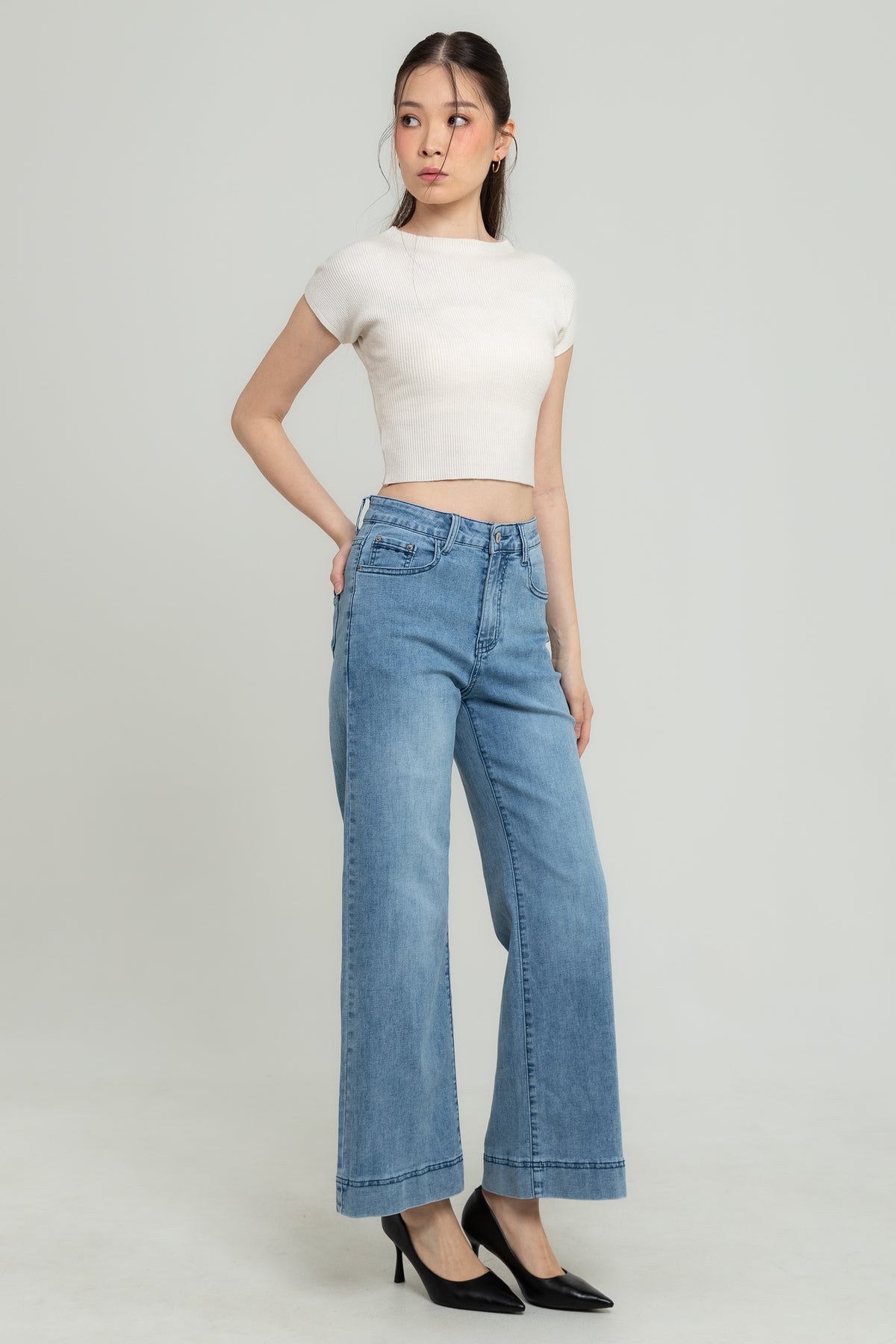 Wide Leg Light Blue Jeans s478