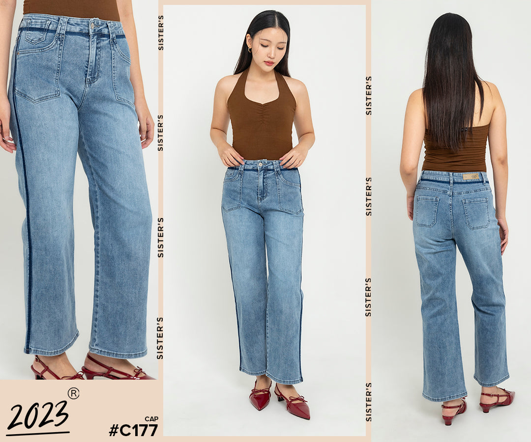 Wide Leg Light Blue Jeans c177