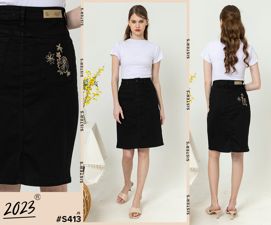 Skirt Black Jeans s413