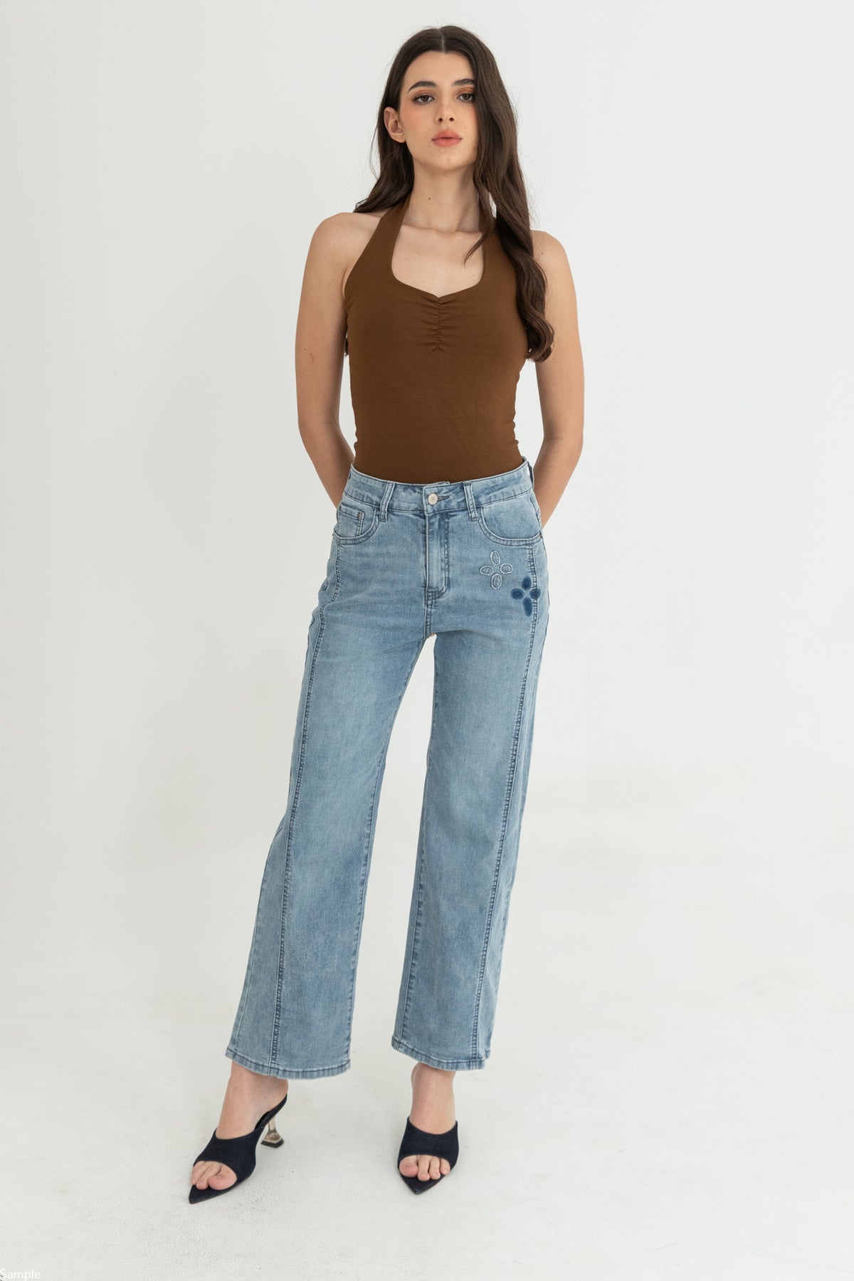 Wide Leg Light Blue Jeans c206