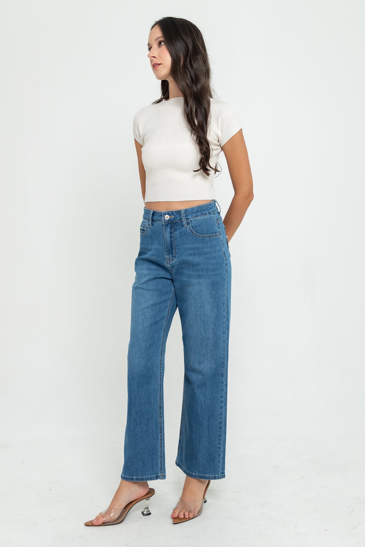 Wide Leg Light Blue Jeans s448
