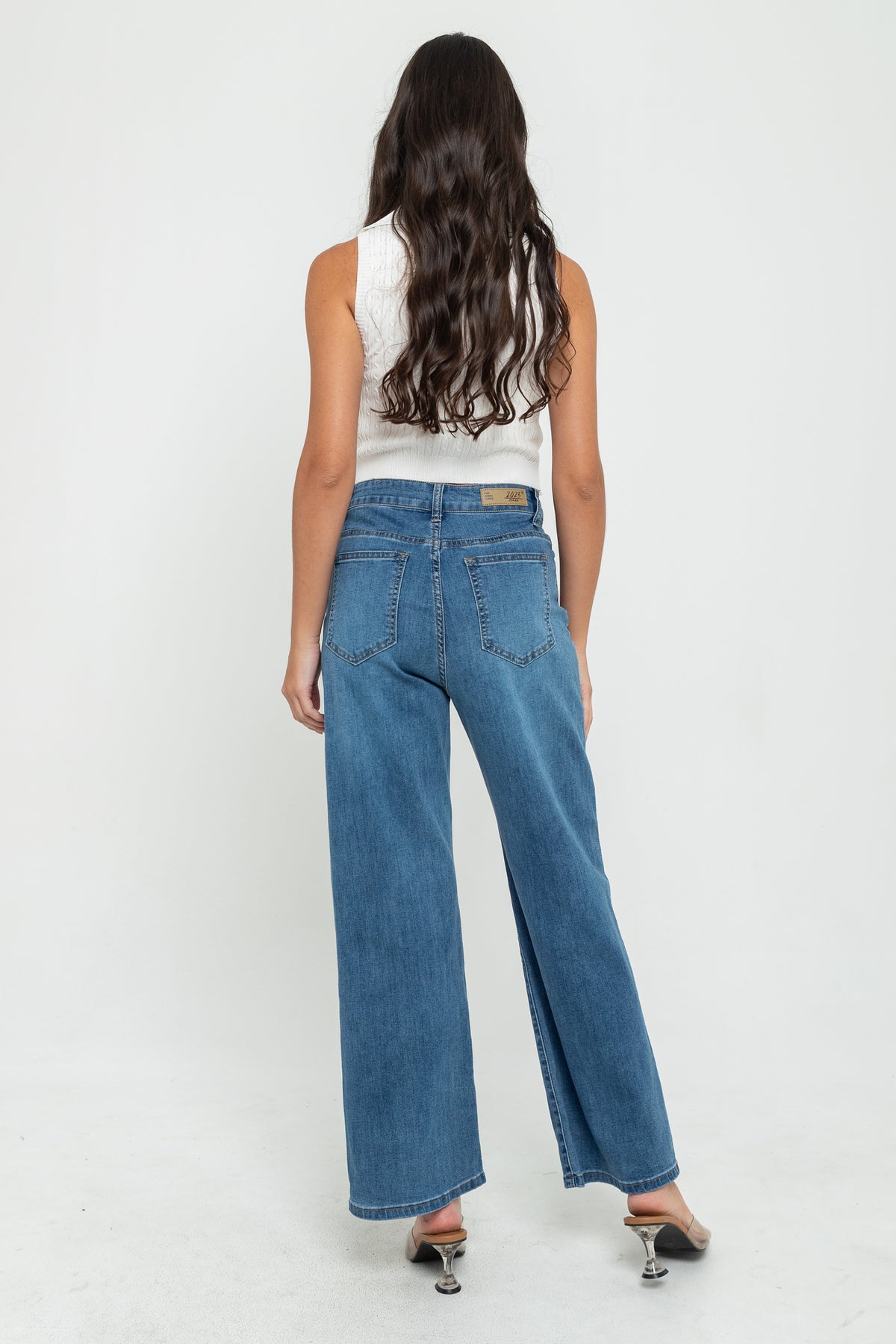 Wide Leg Dark Blue Embroidered Jeans s451