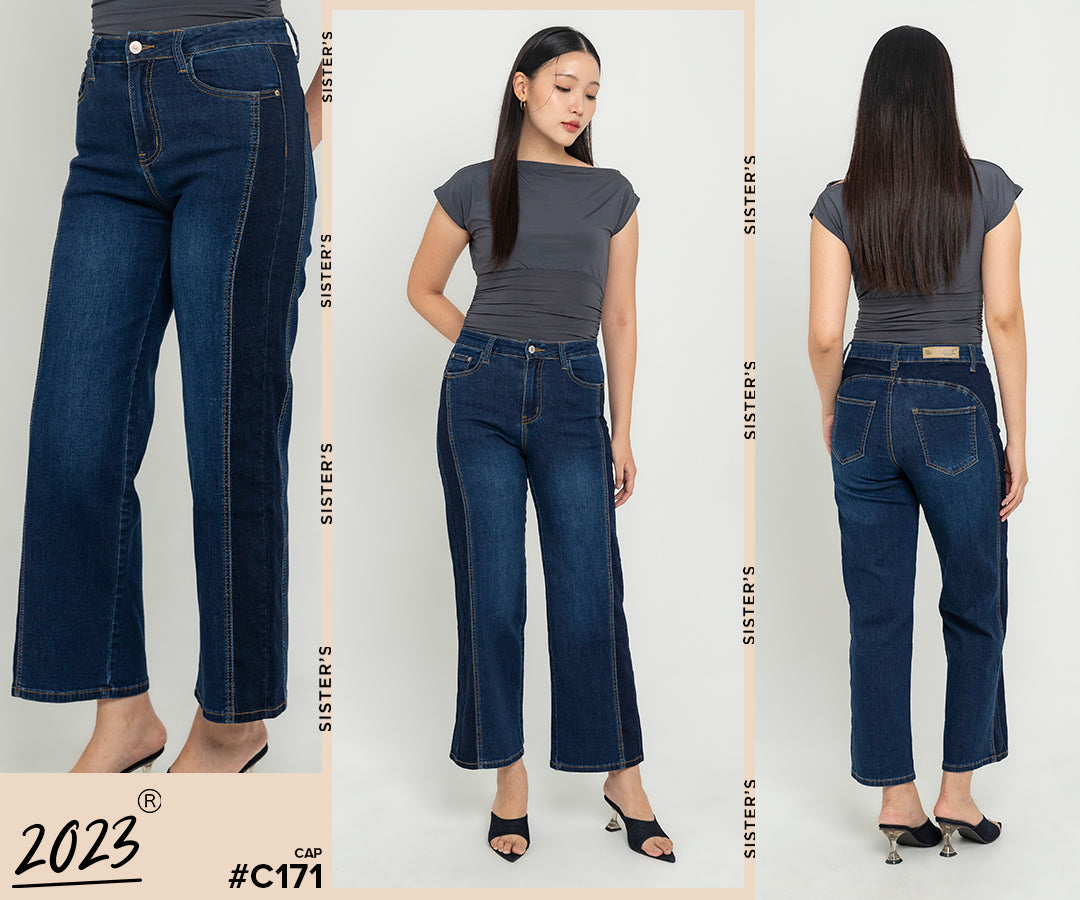 Wide Leg Dark Blue Jeans c171