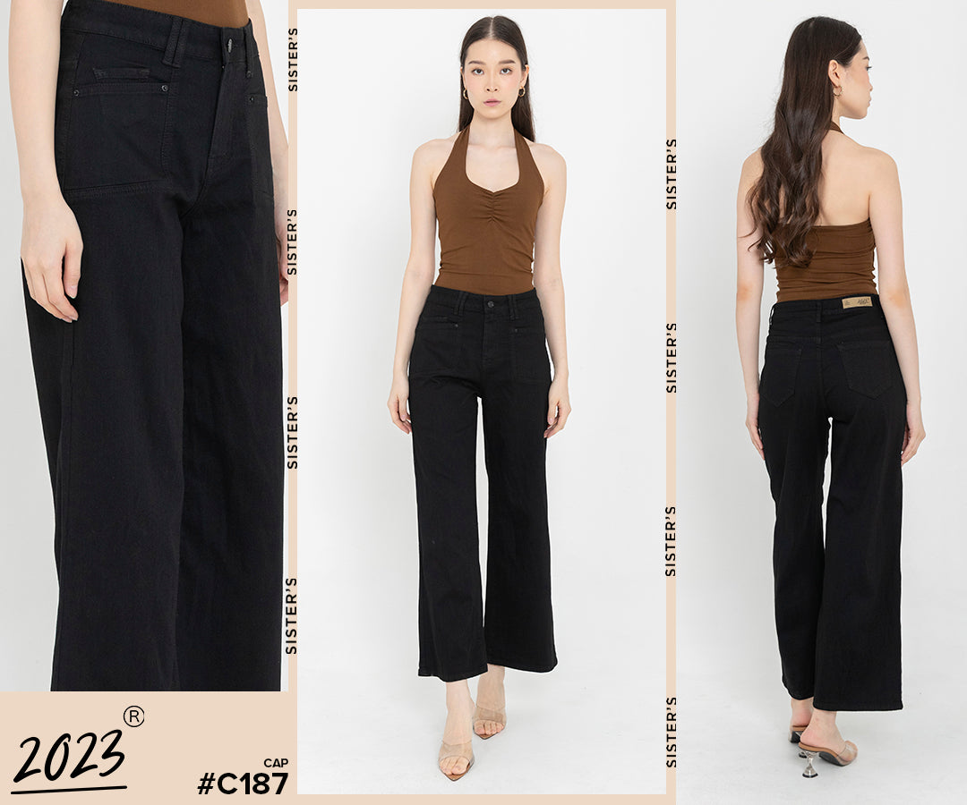 Wide Leg Black Jeans c187