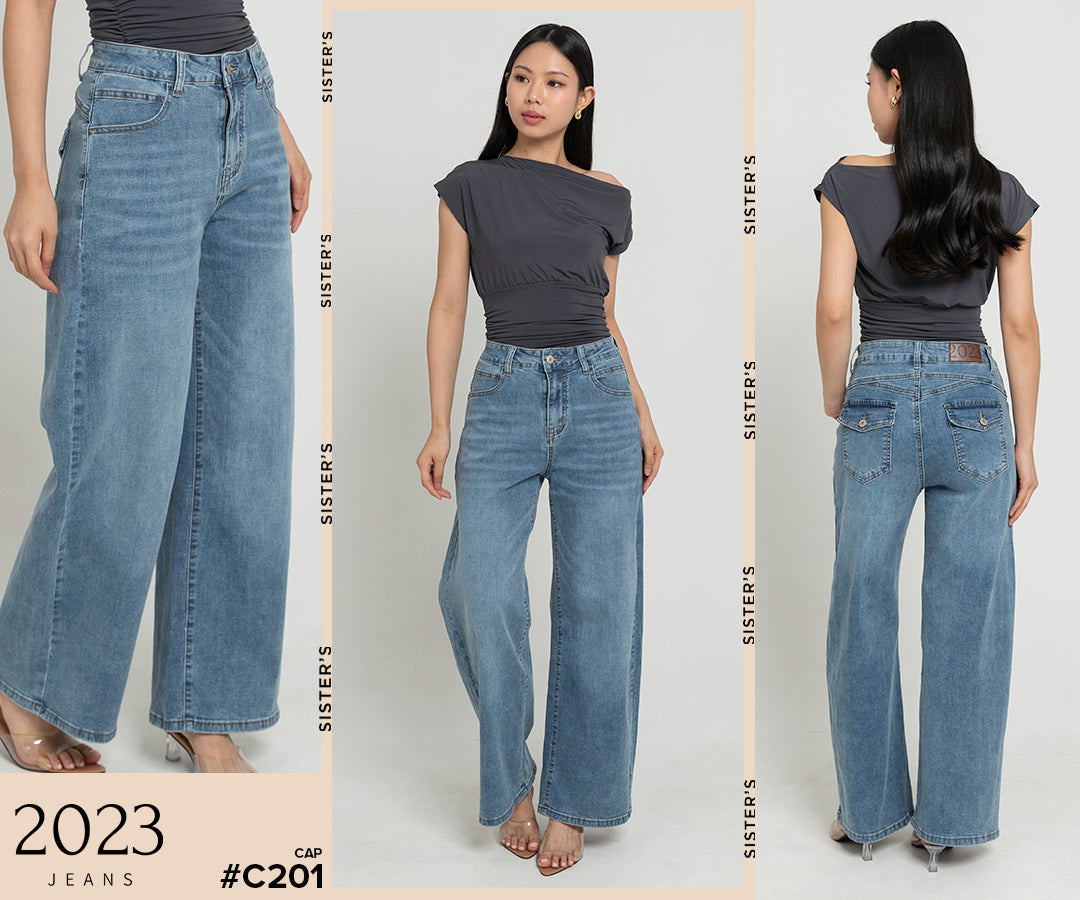 Wide Leg Light Blue Jeans c201