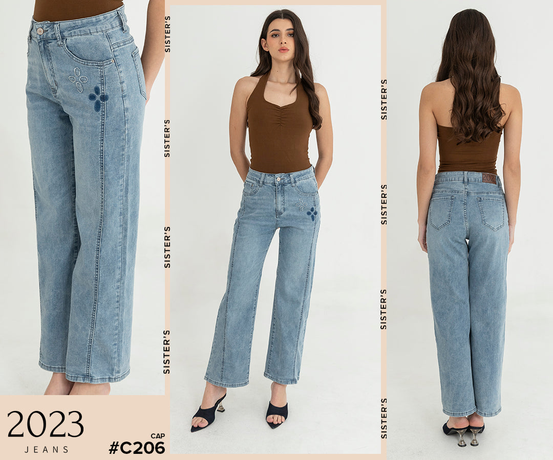 Wide Leg Light Blue Jeans c206
