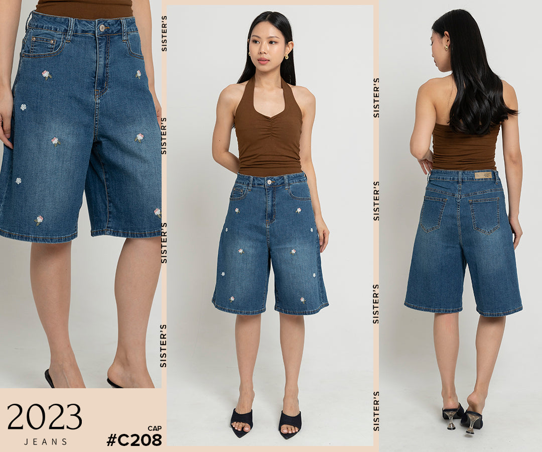 Jorts Dark Blue Embroidered Jeans c208