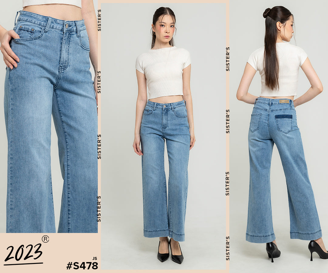 Wide Leg Light Blue Jeans s478